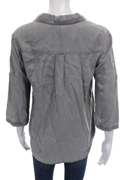 Korye Womens Tunic Blouse Gray Tencel Collared 3/4 Sleeve Size S