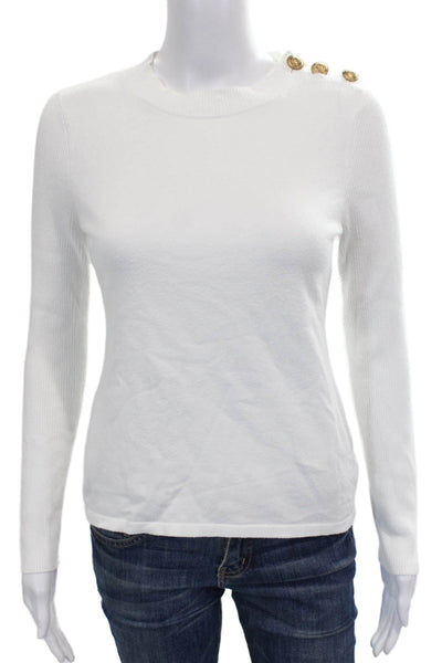 L Agence Women Pullover White Rayon Crew Neck Long Sleeve Size S