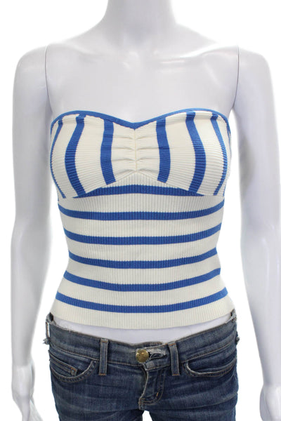 Favorite Daughter Women Cropped Striped Sweetheart Tank Blue Size S