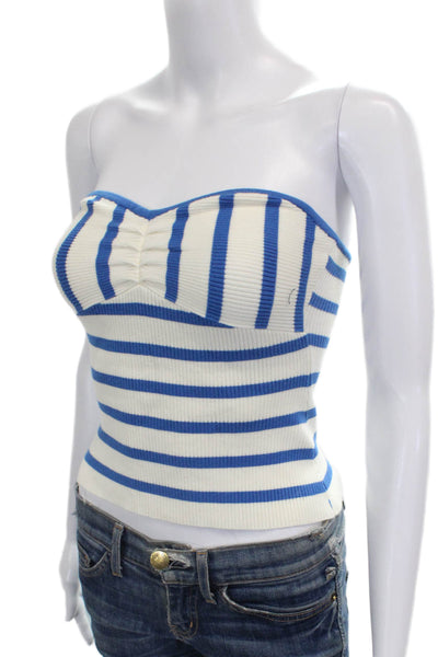 Favorite Daughter Women Cropped Striped Sweetheart Tank Blue Size S