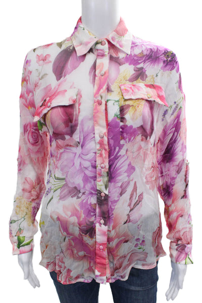 Rococo Sand Women Floral Collared Viscose Long Sleeve Blouse Multicolor Size XS