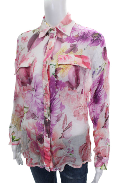 Rococo Sand Women Floral Collared Viscose Long Sleeve Blouse Multicolor Size XS