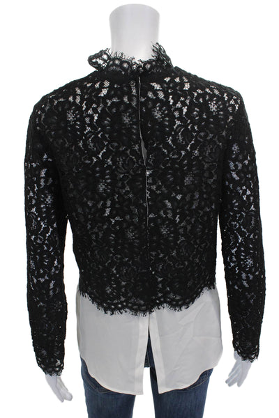 Sandro Women Cropped Blouse Black Floral High Neck Long Sleeve Size 1