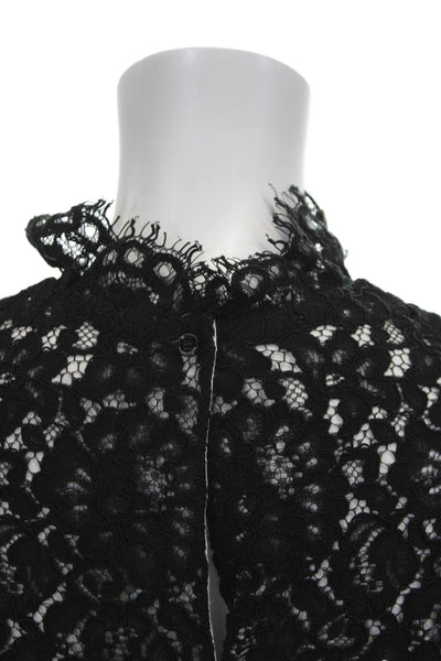 Sandro Women Cropped Blouse Black Floral High Neck Long Sleeve Size 1