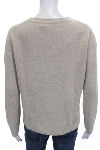 Jenni Kayne Women Pullover Wool Crew Neck Sweater Beige Size S