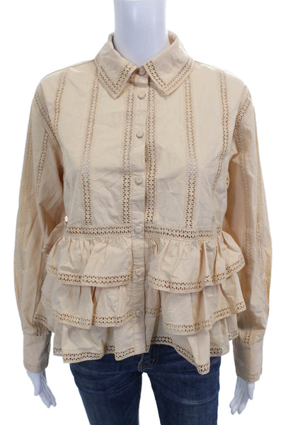 Ulla Johnson Womens Beige Cotton Collared Button Blouse Long Sleeve Size 00