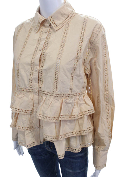 Ulla Johnson Womens Beige Cotton Collared Button Blouse Long Sleeve Size 00