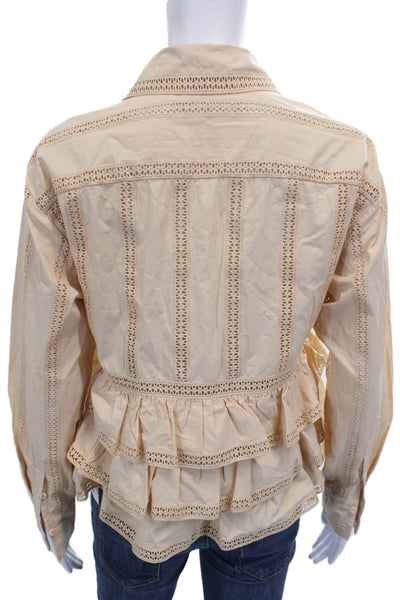 Ulla Johnson Womens Beige Cotton Collared Button Blouse Long Sleeve Size 00