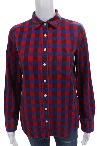 J Crew Women Collared Plaid Cotton Button-Up Long Sleeve Red Fall Size 0