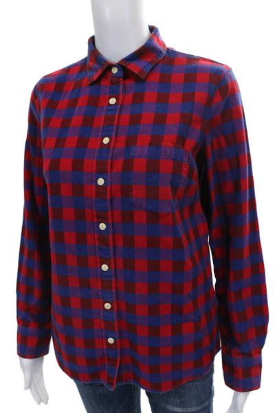 J Crew Women Collared Plaid Cotton Button-Up Long Sleeve Red Fall Size 0