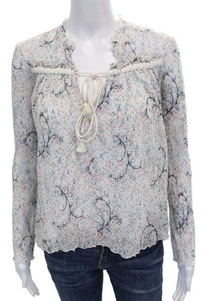 See by Chloe Womens Tunic Blouse White Cotton V Neck Floral Long Sleeve Size 36