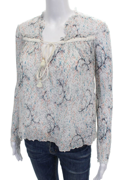 See by Chloe Womens Tunic Blouse White Cotton V Neck Floral Long Sleeve Size 36