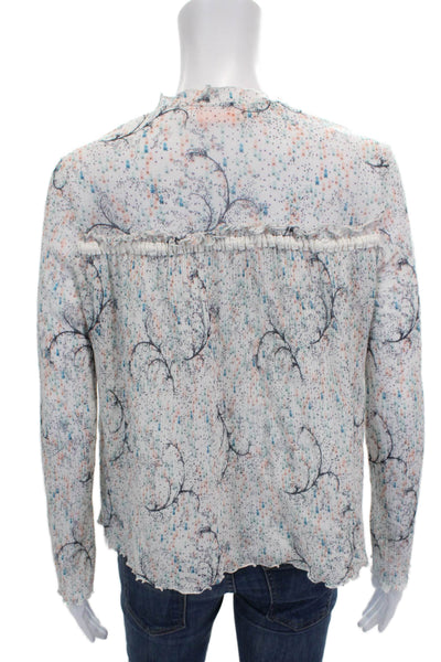 See by Chloe Womens Tunic Blouse White Cotton V Neck Floral Long Sleeve Size 36