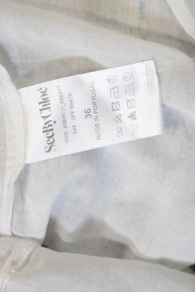See by Chloe Womens Tunic Blouse White Cotton V Neck Floral Long Sleeve Size 36
