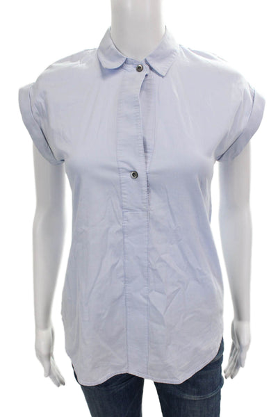 J Crew Women Basic Collared Short Sleeve Button Up Blue 97% Cotton Size 00