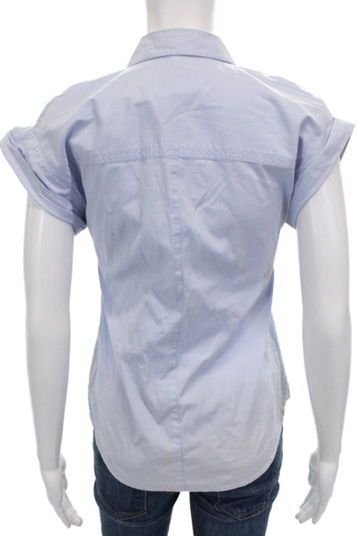 J Crew Women Basic Collared Short Sleeve Button Up Blue 97% Cotton Size 00