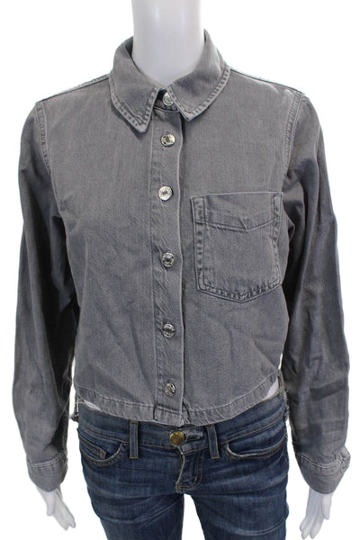 Zara Womens Basic Jacket Gray Cotton Collared Button Long Sleeve Size S
