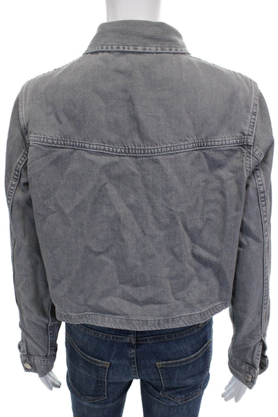 Zara Womens Basic Jacket Gray Cotton Collared Button Long Sleeve Size S