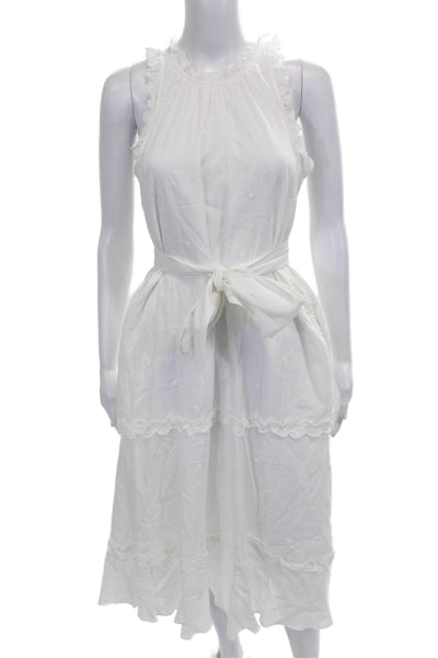 Me + Em Womens White Cotton Polka Dot Halter Sundress Button Knee Length Size 2