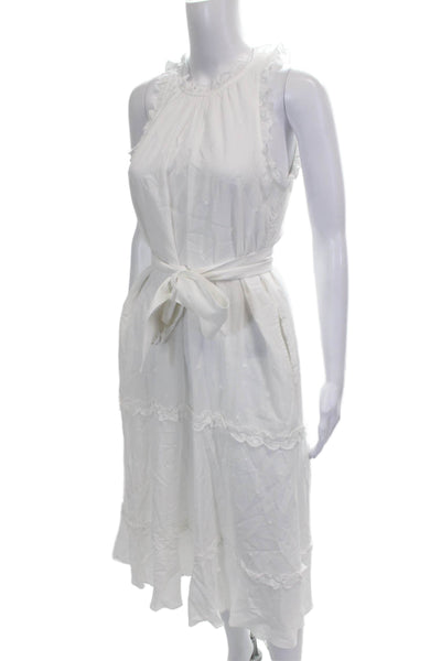 Me + Em Womens White Cotton Polka Dot Halter Sundress Button Knee Length Size 2