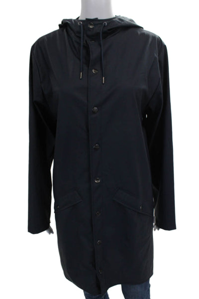 Rains Unisex Adults Rain Coat Blue Button Long Sleeve Size XS