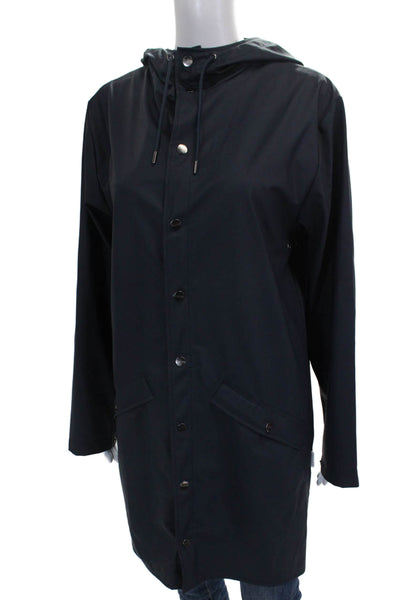 Rains Unisex Adults Rain Coat Blue Button Long Sleeve Size XS