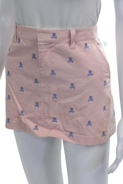 Ralph Lauren Rugby Womens Pink Geometric Skull Mini Skirt Cotton Size 4