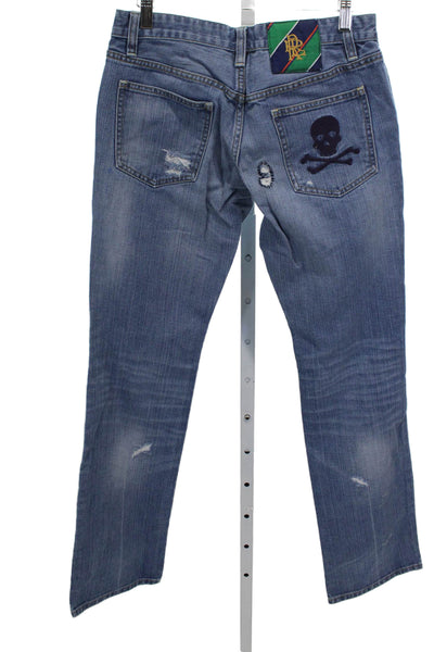 Ralph Lauren Rugby Womens Straight Blue High Rise Skull Jeans Size 28