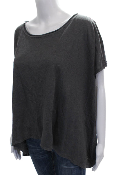 Eileen Fisher Womens Gray Linen Scoop Neck Short Sleeve Basic Blouse Size S