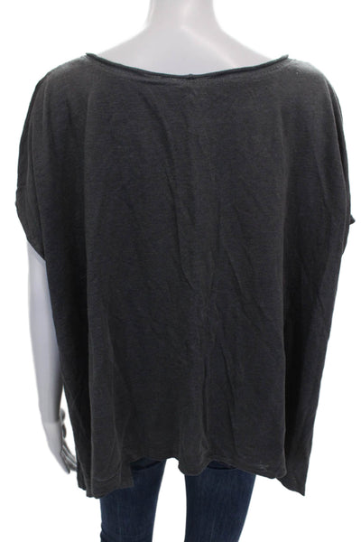 Eileen Fisher Womens Gray Linen Scoop Neck Short Sleeve Basic Blouse Size S