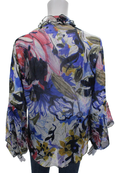 Elie Tahari Women Tunic Multicolor Silk Floral Long Sleeve Collared Size S