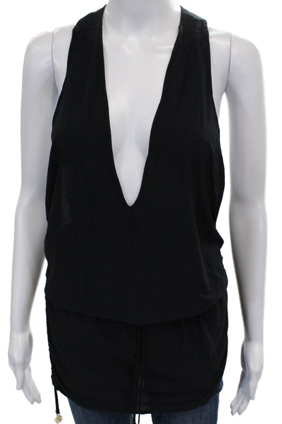 Luli Fama Womens V-Neck Sleeveless Tunic Tank Black Nylon Size M