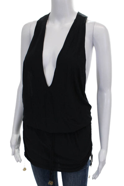Luli Fama Womens V-Neck Sleeveless Tunic Tank Black Nylon Size M