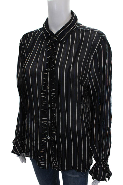 Cleobella Women Striped Black Rayon Collared Button Long Sleeve Blouse Size M