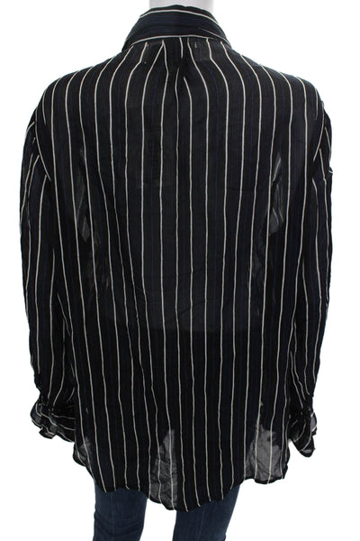 Cleobella Women Striped Black Rayon Collared Button Long Sleeve Blouse Size M
