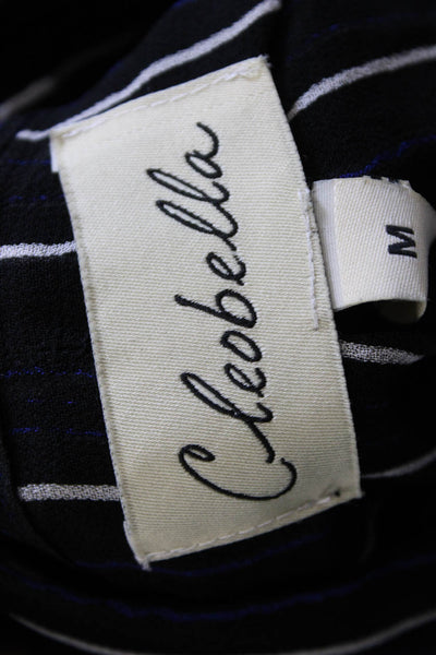 Cleobella Women Striped Black Rayon Collared Button Long Sleeve Blouse Size M