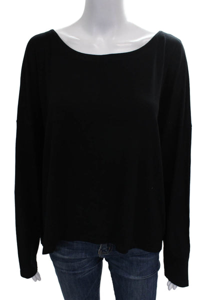 Eileen Fisher Women Basic Long Sleeve Boat Neck Rayon T-Shirt Black Size XL