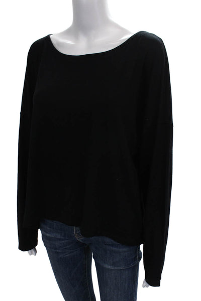 Eileen Fisher Women Basic Long Sleeve Boat Neck Rayon T-Shirt Black Size XL