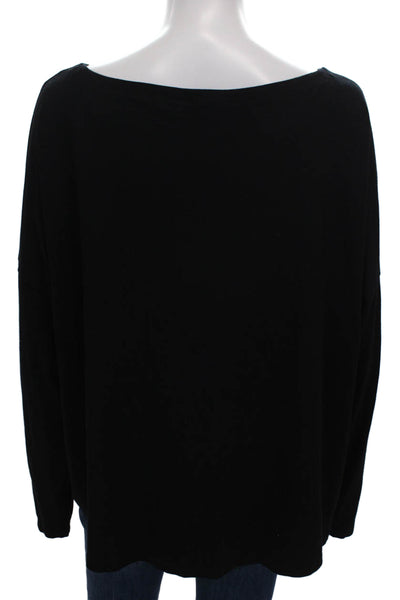 Eileen Fisher Women Basic Long Sleeve Boat Neck Rayon T-Shirt Black Size XL