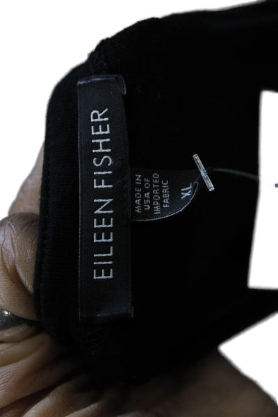 Eileen Fisher Women Basic Long Sleeve Boat Neck Rayon T-Shirt Black Size XL