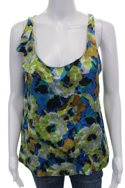 Theory Women Basic Silk Multicolor Sleeveless Scoop Neck Tank Size M
