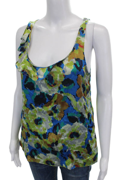 Theory Women Basic Silk Multicolor Sleeveless Scoop Neck Tank Size M