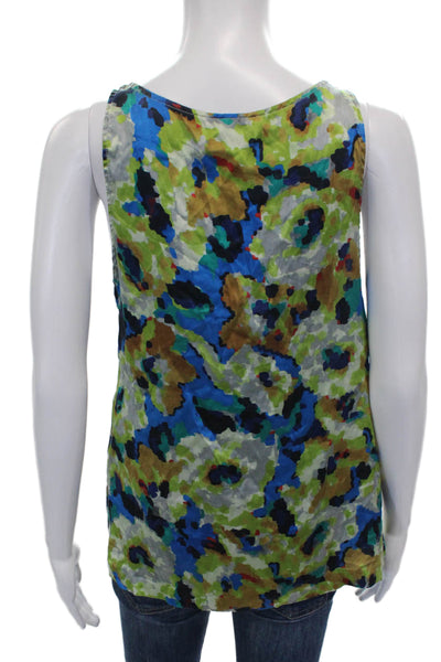 Theory Women Basic Silk Multicolor Sleeveless Scoop Neck Tank Size M