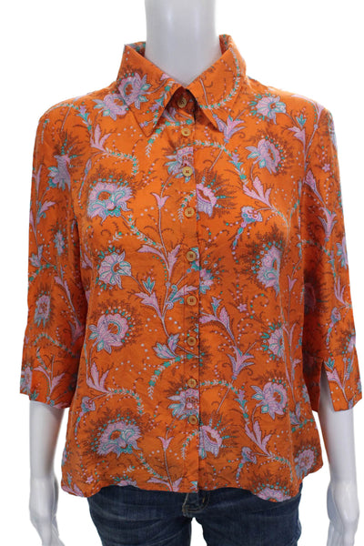 L.K. Bennett Womens Silk Floral Collared Button 3/4 Sleeve Blouse Size 46