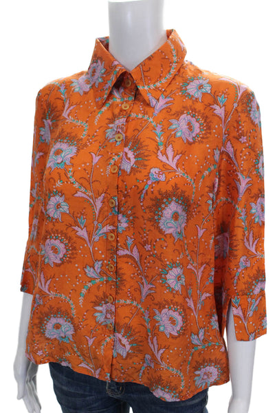 L.K. Bennett Womens Silk Floral Collared Button 3/4 Sleeve Blouse Size 46