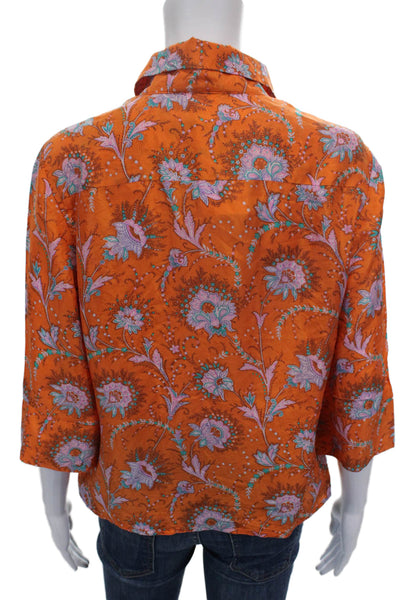 L.K. Bennett Womens Silk Floral Collared Button 3/4 Sleeve Blouse Size 46