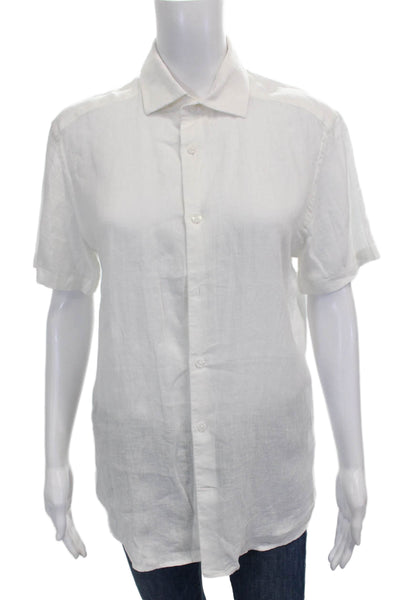 Reiss Mens Blouse Button-Up Linen Collared Short Sleeve White Size S