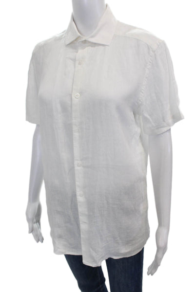 Reiss Mens Blouse Button-Up Linen Collared Short Sleeve White Size S