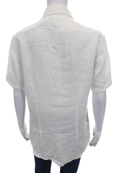 Reiss Mens Blouse Button-Up Linen Collared Short Sleeve White Size S