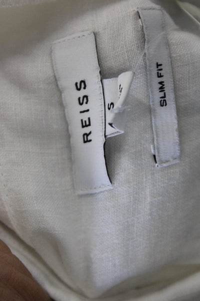 Reiss Mens Blouse Button-Up Linen Collared Short Sleeve White Size S